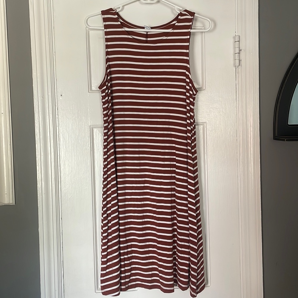 Old Navy Women’s Brown and White Striped Dress